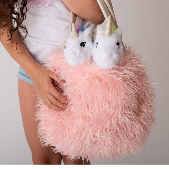 Unicorn Gift, 4 Pcs Set. Baby and Mommy Unicorn Toy, XL Furry Bag and Blanket. - Picture 4 of 6